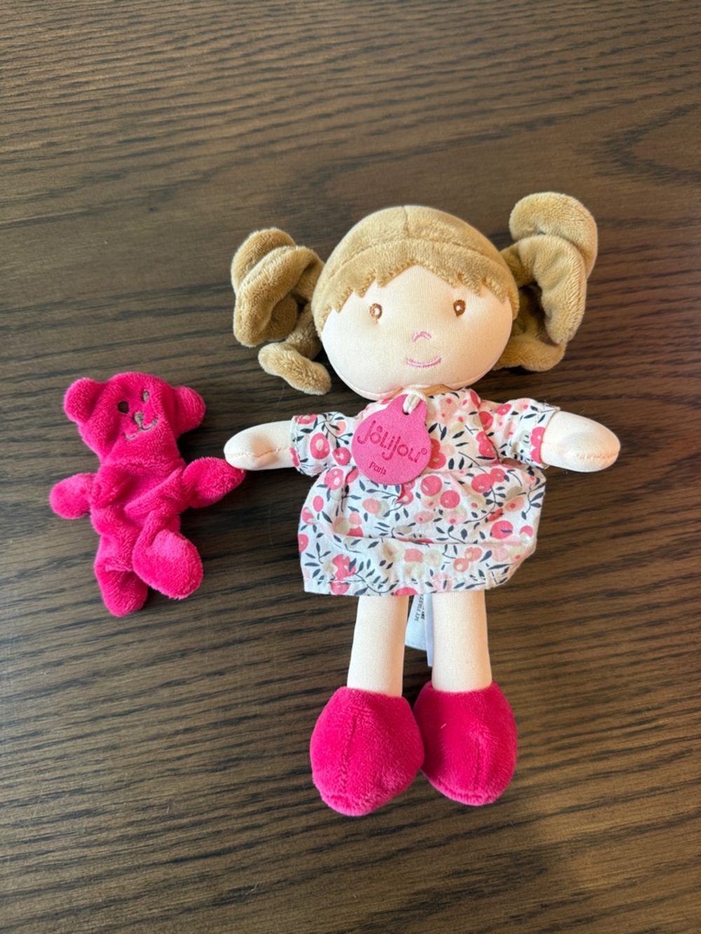 Jolijou Paris Pink Floral Plush Doll with Pink Bear Accessory